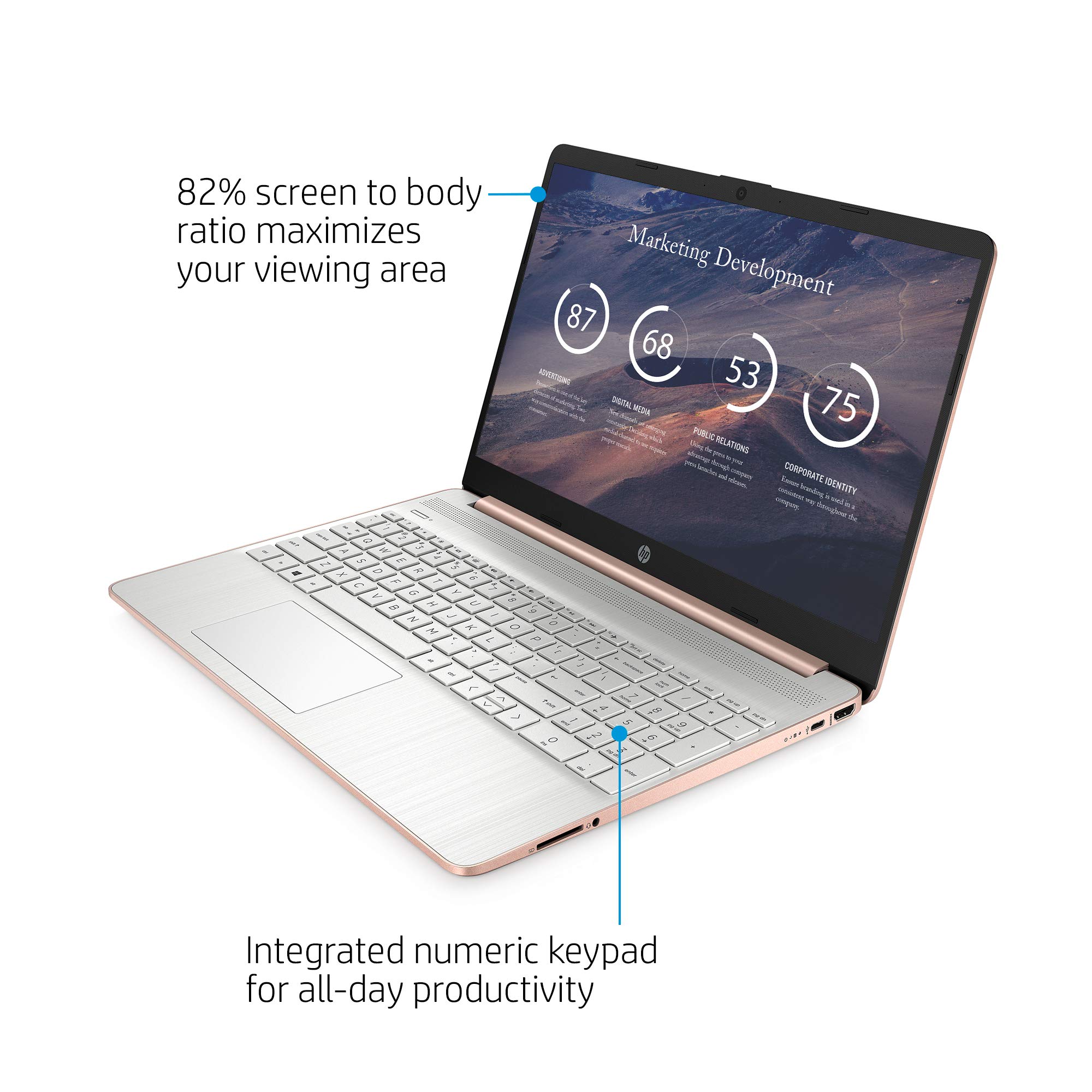 HP 2022 15.6" HD Screen Laptop PC AMD 4-Core Ryzen 5 3500U AMD Radeon Vega 8 Graphics 20GB RAM DDR4 512GB NVMe SSD USB C WiFi Webcam Long Battery Fast Charge Rose Gold Windows 11 Pro w/RE Accessories