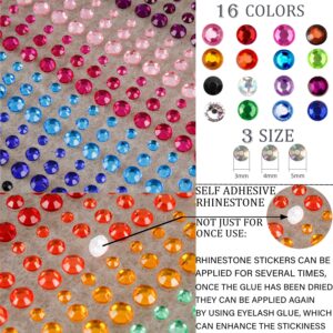 2752 Pcs Self Adhesive Rhinestones for Makeup 16 Sheets 16 Colors Eye Nail Gems Face Jewels Stick on, DIY Craft Nail Art Makeup hair Rave Festival Accessories Costume for Women