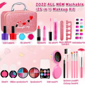 GIFTINBOX Kids Makeup kit for Girls, 25 PCS Real Makeup Set, Washable Makeup Set Toy with Cosmetic Case, Non-Toxic Little Girls Makeup Kit, Pretend Makeup for Toddler Kid Girls 5 6 7 8 9 10 Year Old…