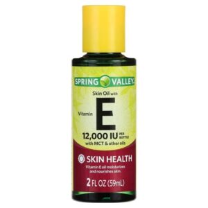 foxie spring valley vitamin e oil with keratin for skin health, 12000 iu, 2 fl oz