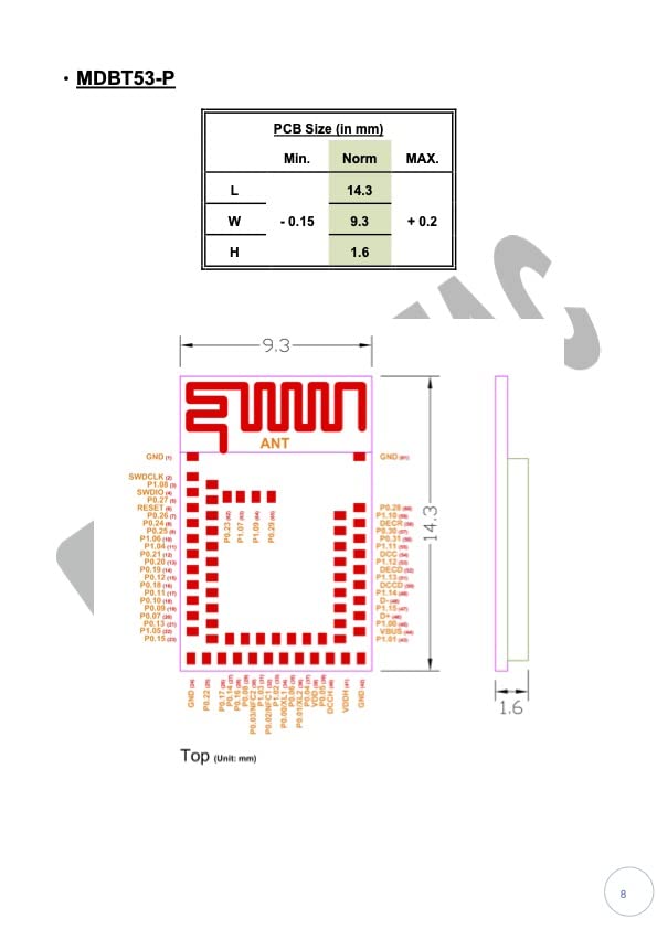 MDBT53-P1M Nordic nRF5340 Dual Core PCB ANT 48 GPIO Bluetooth Module BT5.2 FCC IC CE Telec KC SRRC (3pcs Pak)