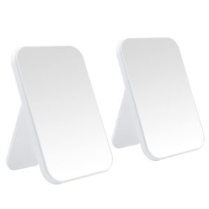 nutair 2pcs desktop makeup mirror, 8-inch portable princess mirror,table desk wall hanging dual-purpose square mirror white