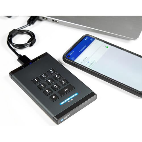 SecureData SecureDrive DUO 250 GB Encrypted External Hard Drive SSD FIPS 140-2 Level 3 Unlock via Keypad or Mobile TAA Compliant, CJIS, HIPAA, CMMC, GDPR Compliant | External Hard Drive Port : USB 3.0