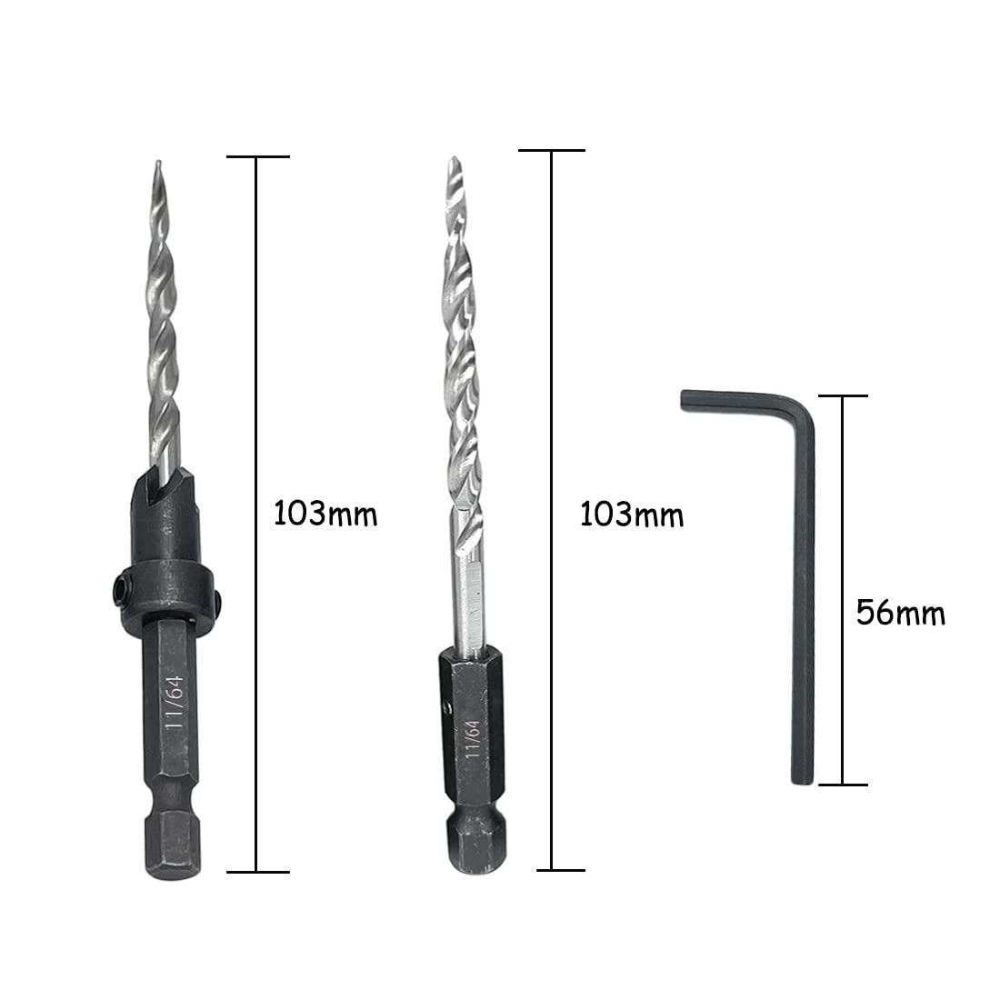 SeonFook Countersink Drill Bit Set 5PCS 11/64" Wood Countersink Drill Bit with 2PCS Extra Tapered Drill Bit, 1 Stop Collar, 1 Hex Wrench, Countersink Drill Bit for Woodworking