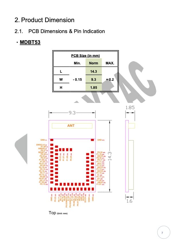 MDBT53-1M Nordic nRF5340 Dual Core Chip ANT 48 GPIO Bluetooth Module BT5.2 FCC IC CE Telec KC SRRC (3pcs Pak)