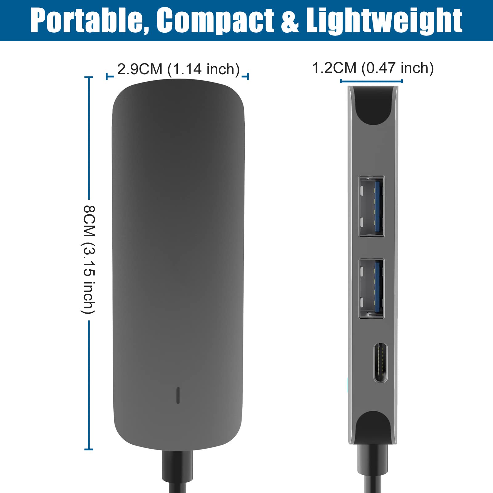 USB C Hub Multiport Adapter, 4-in-1 USB-C Hub with 4K HDMI, 100W Power Delivery, USB-A 2.0, USB-A 3.0 5Gbps Data Ports, Compatible with MacBook Pro/Air, Galaxy Book, Surface Pro, XPS, iPad Pro & More