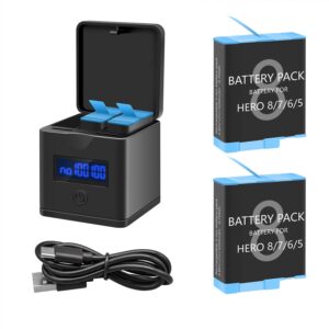 suptig 2 pack batteries compatible for gopro hero 8, gopro hero 7 black, hero 6, hero 5 3-channel battery charger station for hero 8 hero 7 hero 6 hero 5