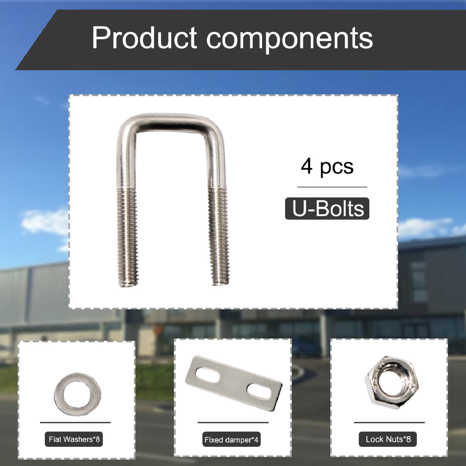 U Bolt, 4 Sets 0.8" (20mm) Inner Width 304 Stainless Steel M6 Square U-Bolt with Plate Screw Nut Fastener, Suitable for 17/18mm Pipe, Boats, and Other Home and Industrial Applications