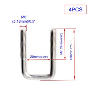 U Bolt, 4 Sets 0.8" (20mm) Inner Width 304 Stainless Steel M6 Square U-Bolt with Plate Screw Nut Fastener, Suitable for 17/18mm Pipe, Boats, and Other Home and Industrial Applications