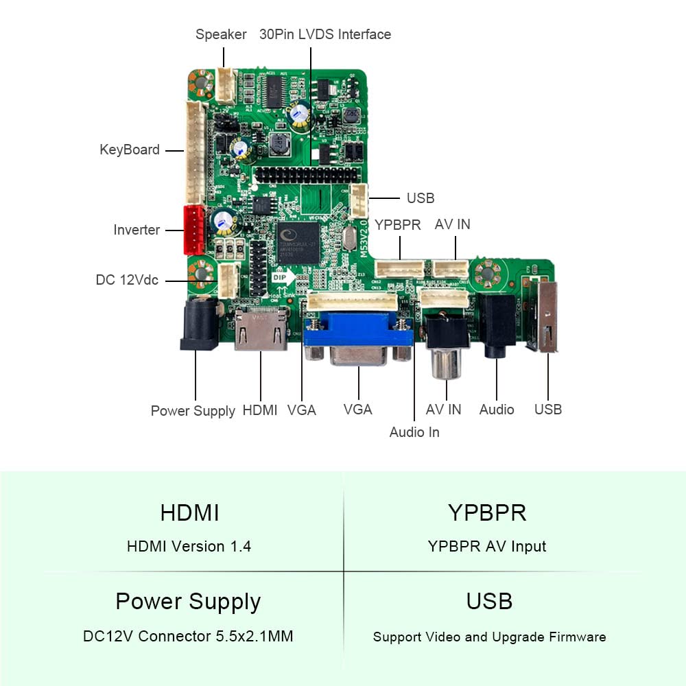 FanyiTek HD-MI VGA USB AV LVDS Control Board VS-M53V2.0 for 15.6" 17.3" 1920x1080 N156HGE-L11 N173HGE-L21 LP173WF1 B173HW01 40pin WLED LCD Screen