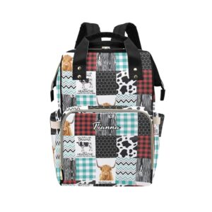 xozoty highland cow patchwork diaper bags with name waterproof mummy backpack nappy nursing baby bags gifts tote bag for women