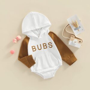 Ayalinggo Baby Sweatshirt Onesie Oversized Romper Crewneck Pullover Hoodie Sweater Infant Boy Girl Fall Winter Outfit (White&Brown BUBS,6-12 Months)