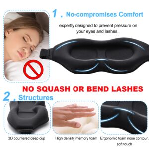 INENK Eye Mask for Lash Extensions,3D Contoured 25mm Deep Pockets Design Lash Protect Sleep Mask, Soft Memory Foam, Adjustable Headband Strap for Lashes Aftercare