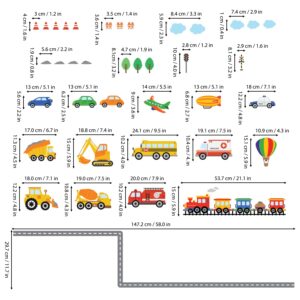 DECOWALL DS-8047 Transports Wall Decals Stickers Kids Peel and Stick Removable Nursery Bedroom Living Construction Boys Childrens Toddler car d?cor playroom playroom Vehicles Truck City Road Baby