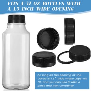 100 Pcs Caps for Empty Juice Bottles, Tamper Seal Lids 38 mm Plastic Bottle Caps Container Lids Bottle Caps for Crafts DIY, 4, 8,12, 16, and 32 oz Container(Black)