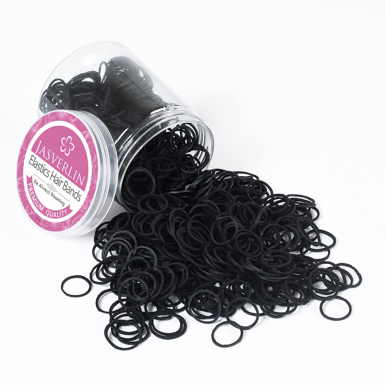 JASVERLIN Black Rubber Bands for Hair 1000pcs, Small Baby Hair Ties Ponytail Holder Tiny Hair Elastics Bands for Baby Girls Women 1/2inch