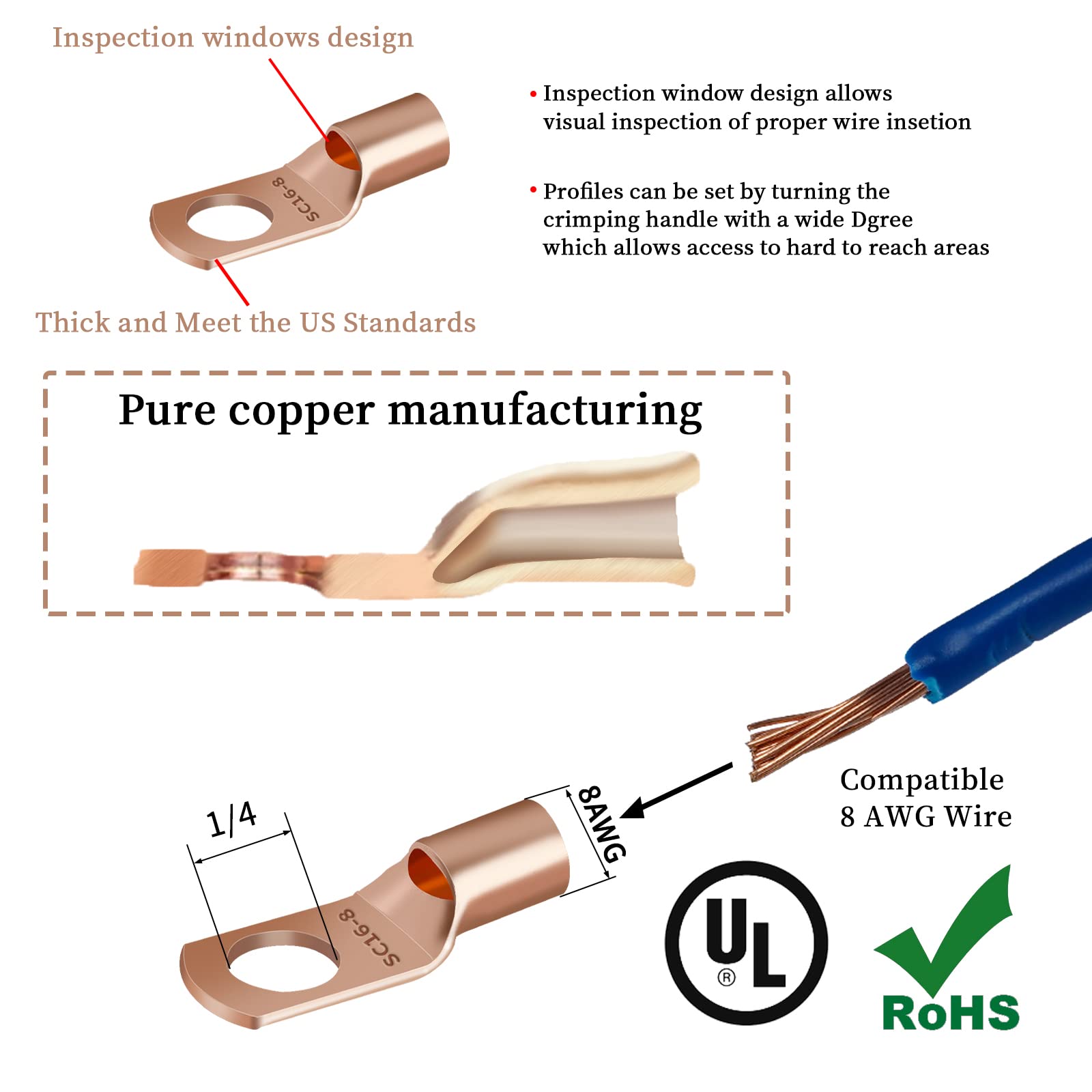 80 Pcs Copper Wire Lugs, Battery Terminal Connectors AWG 8 6 12/10 with Heat Shrink Set, 40 Pcs Heavy Duty Battery Cable Ends Ring Terminals Connectors with 40 Pcs Heat Shrink Tubing Assortment Kit