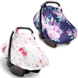 summer cozy sun & warm cover, 2pack baby carseat cover boys girls, privacy carseat canopy protect newborn, purple flower set