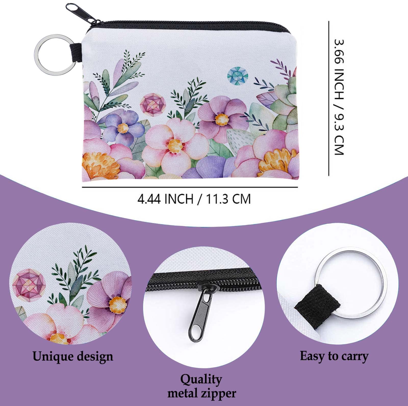 SWEET UNICORN Small Makeup Bag and Coin Purse 2PCS Set, Travel Essentials Flowers Pattern Cosmetic Bag Birthday Gifts for Women