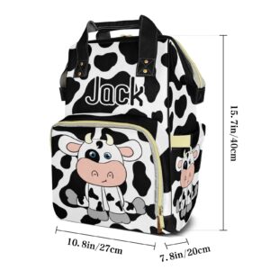 XOZOTY Diaper Bags Cute Cow Print Tote Bags Backpack with Name Mommy Nursing Baby Bags Gifts for Women Men