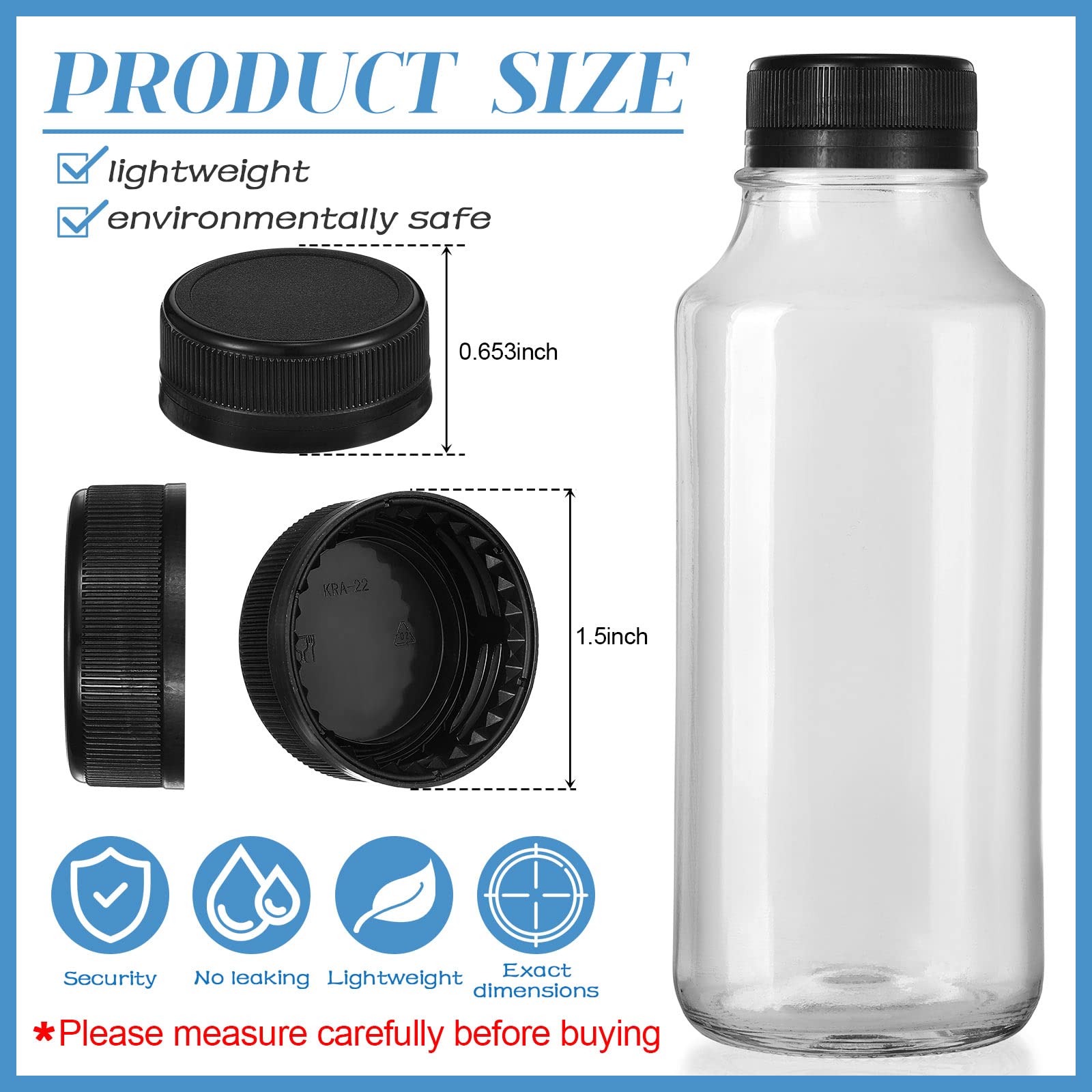 100 Pcs Caps for Empty Juice Bottles, Tamper Seal Lids 38 mm Plastic Bottle Caps Container Lids Bottle Caps for Crafts DIY, 4, 8,12, 16, and 32 oz Container(Black)