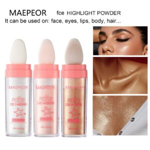 MAEPEOR Highlighter Powder Stick 6 Colors Shimmer Not-sticky Brighten Highlighter Powder Stick Natural Sparkle Glitter Highlighter Makeup Cosmetic for Lip Face Body Makeup (01 White Moonbeam)