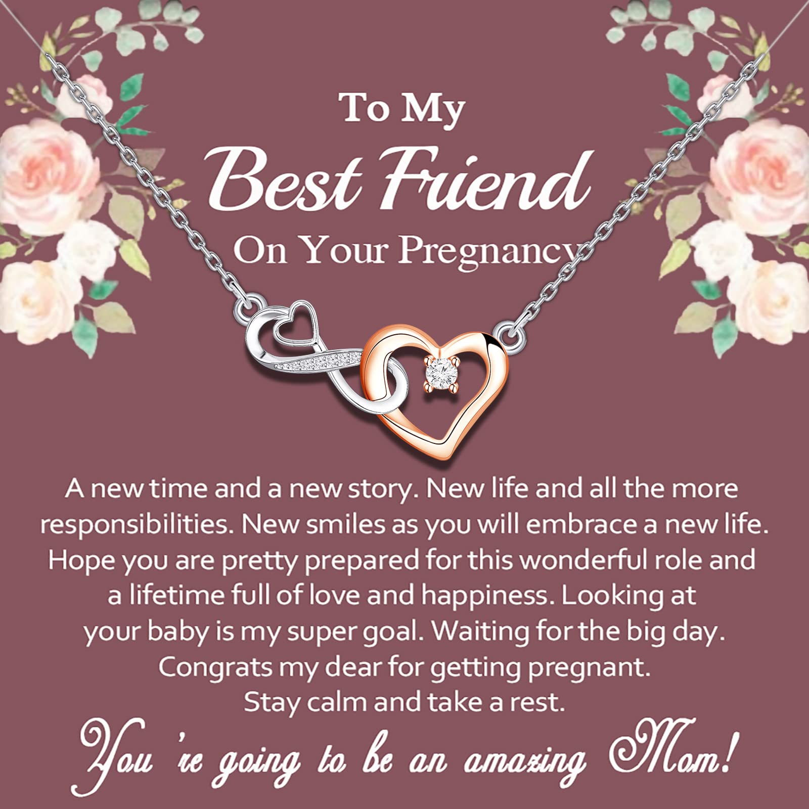 MYOSPARK New Mom Gift Necklace To My Best Friend On Your Pregnancy Message Card Jewelry Pregnancy Announcement Gift for Best Friend (Your Pregnancy Card NL)