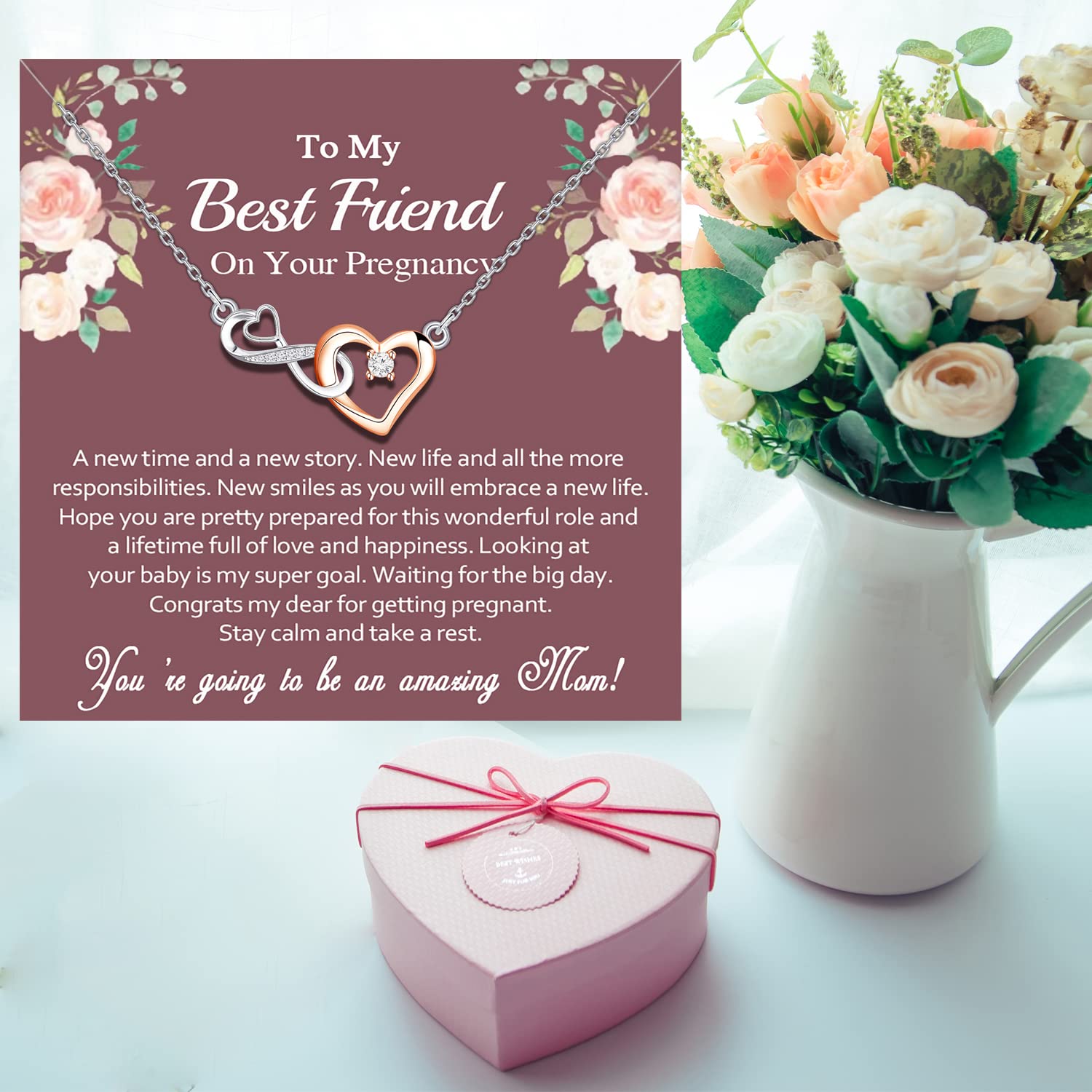 MYOSPARK New Mom Gift Necklace To My Best Friend On Your Pregnancy Message Card Jewelry Pregnancy Announcement Gift for Best Friend (Your Pregnancy Card NL)