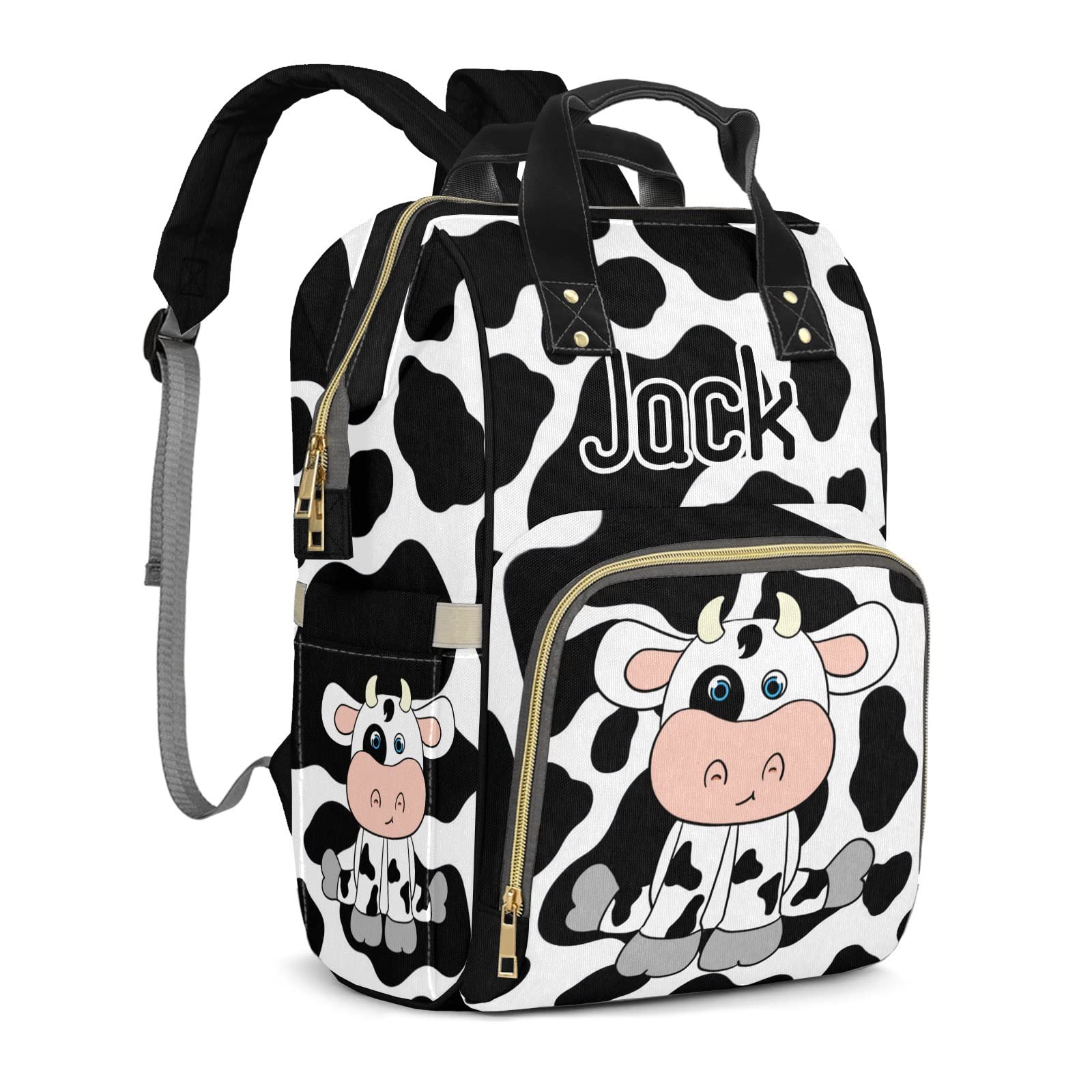 XOZOTY Diaper Bags Cute Cow Print Tote Bags Backpack with Name Mommy Nursing Baby Bags Gifts for Women Men