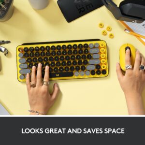 Logitech POP Keys Mechanical Wireless Keyboard with Customizable Emoji Keys, Durable Compact Design, Bluetooth or USB Connectivity, Multi-Device, OS Compatible - Blast Yellow (Renewed)