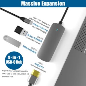 USB C Hub Multiport Adapter, 4-in-1 USB-C Hub with 4K HDMI, 100W Power Delivery, USB-A 2.0, USB-A 3.0 5Gbps Data Ports, Compatible with MacBook Pro/Air, Galaxy Book, Surface Pro, XPS, iPad Pro & More