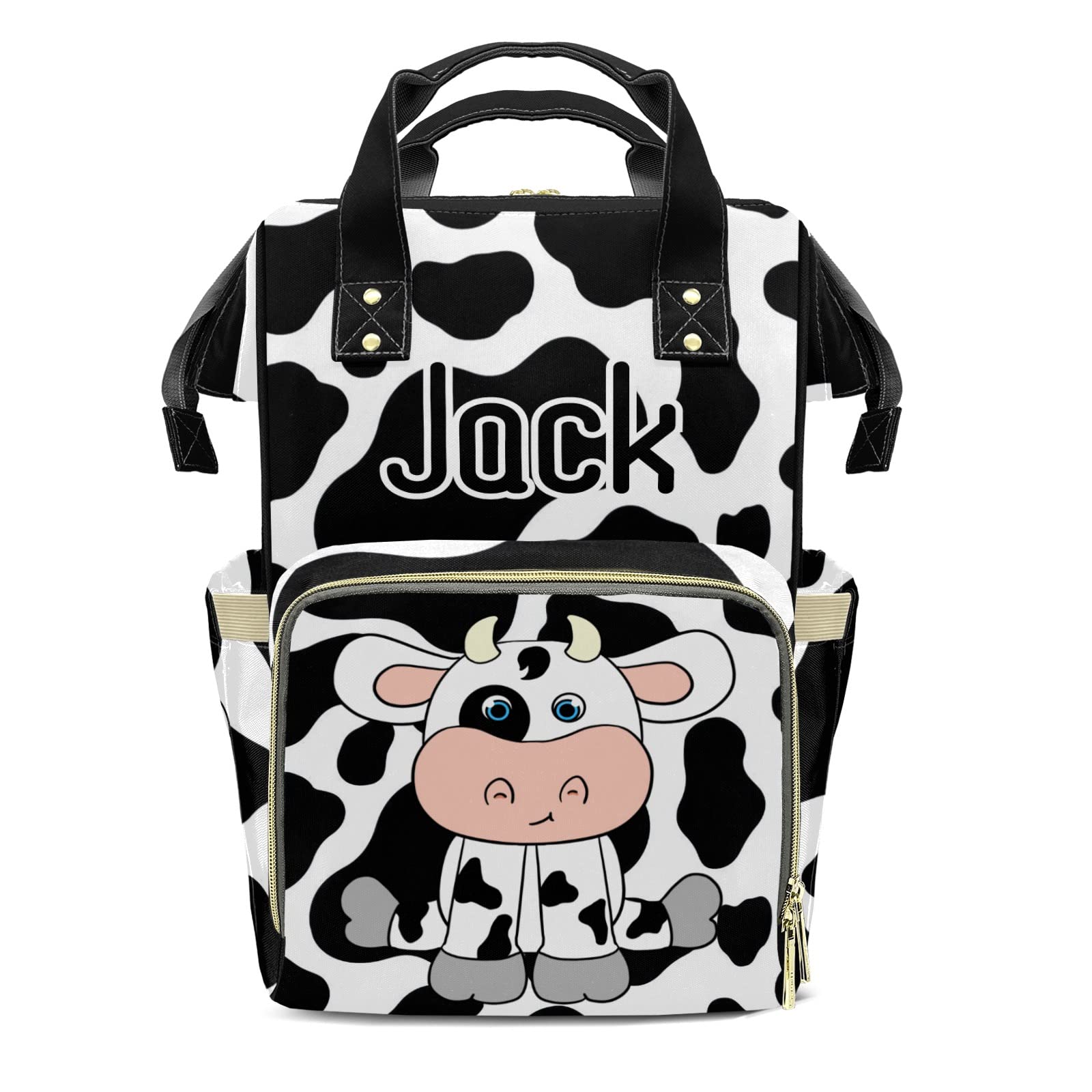 XOZOTY Diaper Bags Cute Cow Print Tote Bags Backpack with Name Mommy Nursing Baby Bags Gifts for Women Men