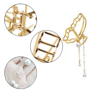 4 PACK Metal Big Butterfly Hair Clips with Pearl and Crystal Pendant Clamp Nonslip Hair Claw Hair Accessories for Women Girls for Thinner Thick Hair Styling Fashion Hair Supplies