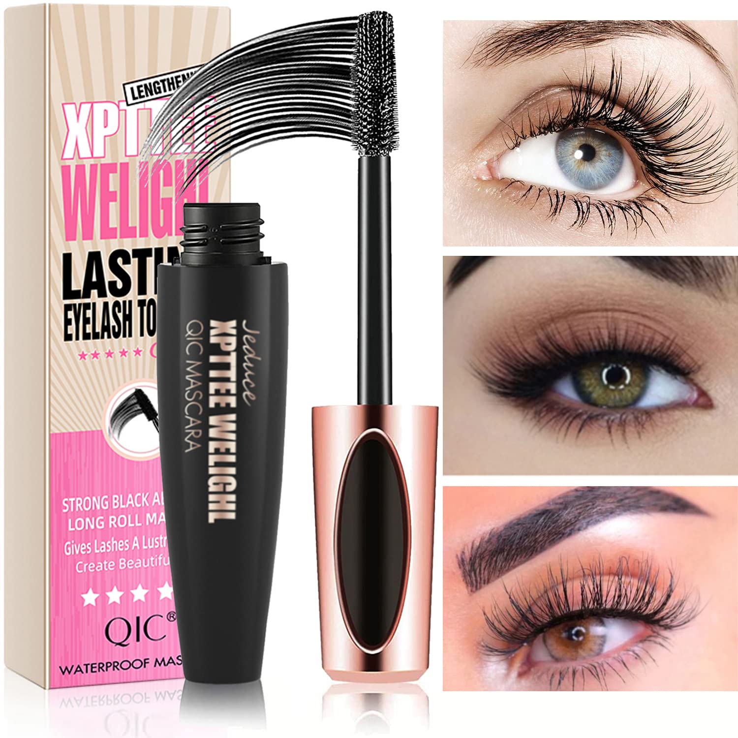 4 Pack 4D Silk Fiber Lash Mascara Extension Voluminous Fiber Mascara Waterproof & Smudge-Proof Mascara Long-Lasting No Flaking Natural No Clumping,All Day Exquisitely Full