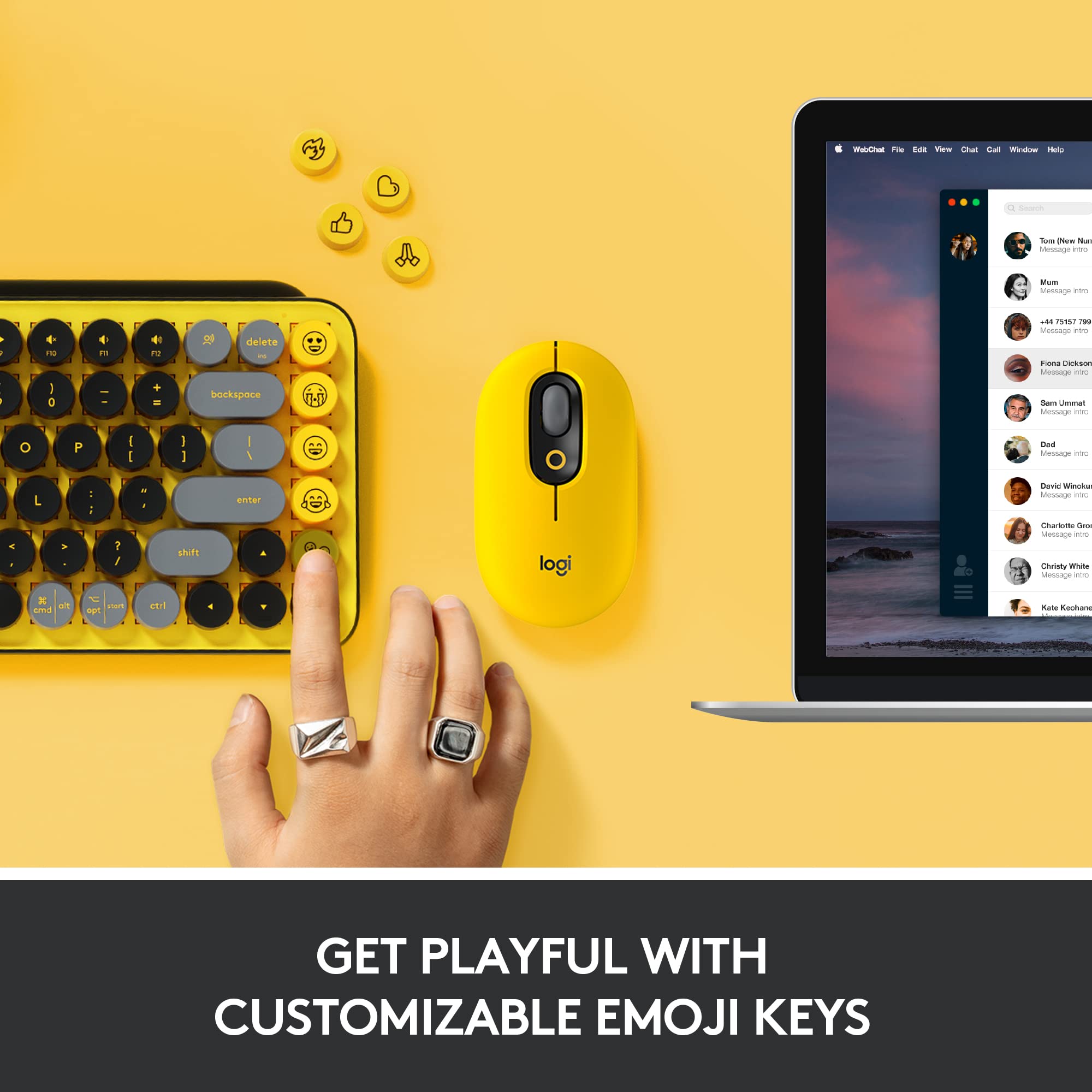 Logitech POP Keys Mechanical Wireless Keyboard with Customizable Emoji Keys, Durable Compact Design, Bluetooth or USB Connectivity, Multi-Device, OS Compatible - Blast Yellow (Renewed)