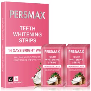 persmax teeth whitening strips 14 treatments, enamel safe for whiter teeth, non-slip sensitivity free dental teeth whitening kit, pack of 28 strips