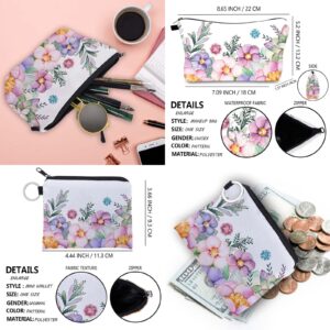 SWEET UNICORN Small Makeup Bag and Coin Purse 2PCS Set, Travel Essentials Flowers Pattern Cosmetic Bag Birthday Gifts for Women