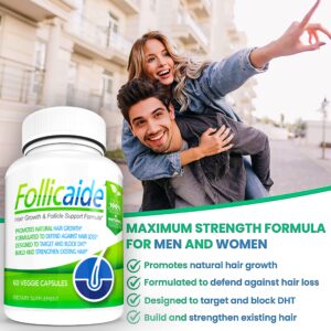 Follicaide Men and Women Hair Growth Vitamin Hair Supplement with Natural Ingredients for Stopping Hair Loss, Thinning, Shedding and Balding | High Potency | Effective All Hair Types, 60 Ct (ECO PACK)