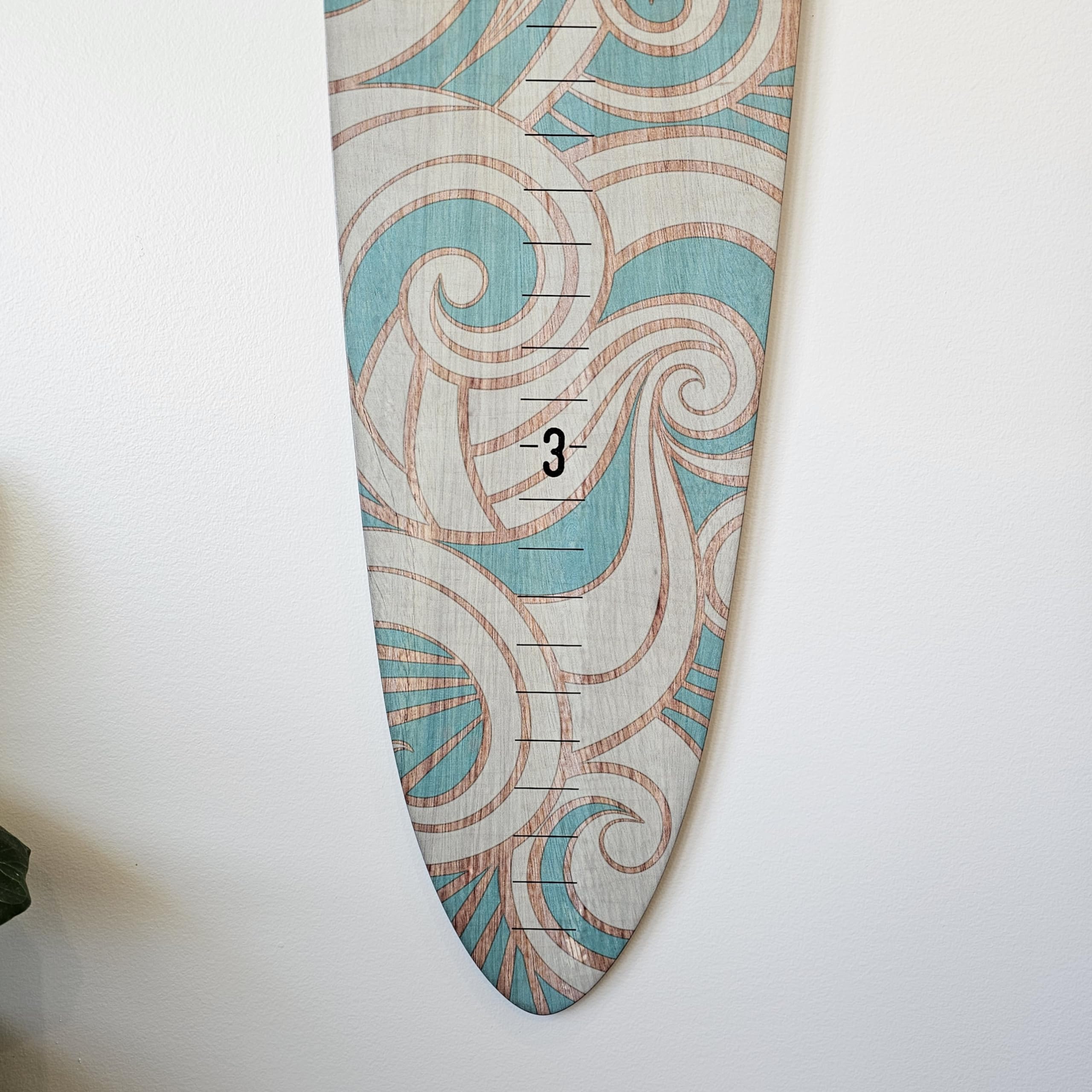 Headwaters Studio Surfboard Wooden Growth Chart for Wall - Kids Height Wall Chart Wood, Growth Chart for Kids Decorative Surfboard for Playroom (9.5" Wide x 45" Tall) Wood with Teal Wave