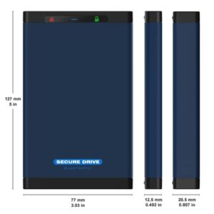 SecureData SecureDrive BT 500GB Hardware Encrypted USB 3.0 Ext Drive FIPS 140-2 Level 3 Unlock via Phone app TAA Compliant, CJIS, HIPAA, CMMC, GDPR Compliant, Works with Mac and Win Free AV