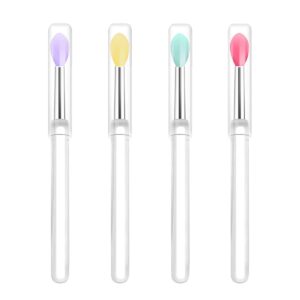 lormay silicone lip brushes with transparent handles and caps. perfect applicators for cream lip mask, eyeshadow, and lipstick (4pcs, multicolor)