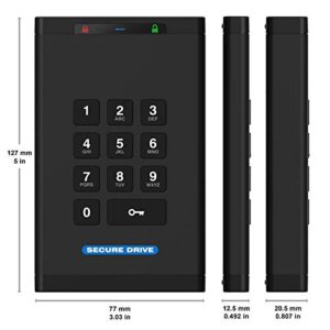 SecureData SecureDrive KP 250GB SSD Hardware Encrypted USB 3.0 External Drive FIPS 140-2 Level 3 Unlock via Keypad TAA Compliant, CJIS, HIPAA, CMMC, GDPR Compliant, Works with Mac and Win Free AV