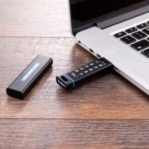 SecureData SecureUSB KP 16GB Hardware Encrypted USB 3.0 Flash Drive FIPS 140-2 Level 3 Unlock via Keypad TAA Compliant, CJIS, HIPAA, CMMC, GDPR Compliant, Works with Mac and Win Free AV