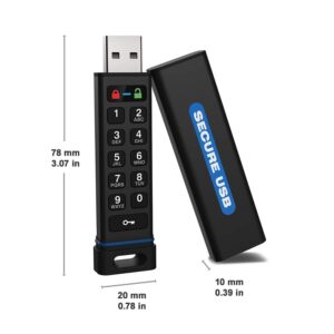 SecureData SecureUSB KP 16GB Hardware Encrypted USB 3.0 Flash Drive FIPS 140-2 Level 3 Unlock via Keypad TAA Compliant, CJIS, HIPAA, CMMC, GDPR Compliant, Works with Mac and Win Free AV