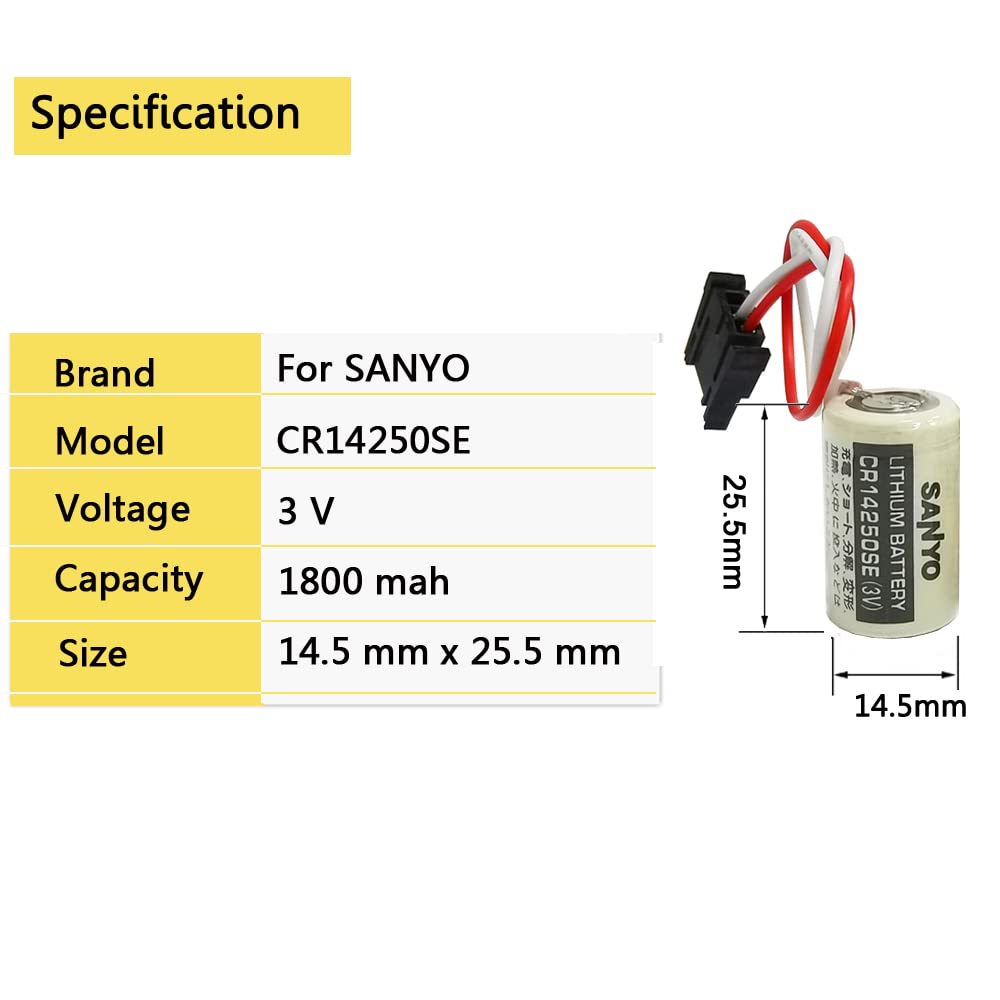 STEPMAX (2 Pack Sanyo FDK CR14250SE 3V Lithium Battery, 1800mAh 1/2AA PLC Battery for 1747-BA Backup Power Supply with Balck Plug