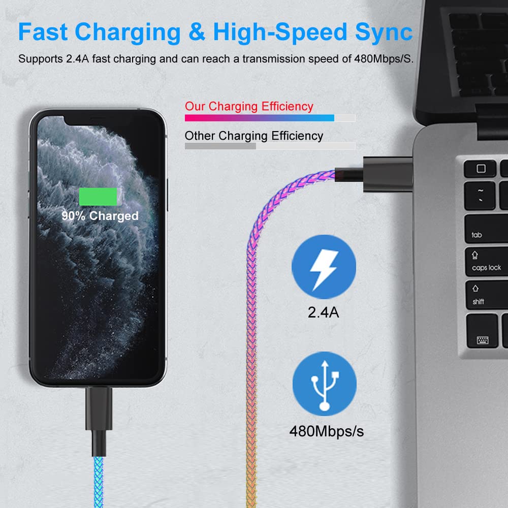 [Apple MFi Certified] iPhone Charger, BANVCO 3ft LED RGB Light Up Gradual USB to Lightning Fast Charging Cable High Speed Data Sync Cord for iPhone 14 13 12 11 Pro XS Max XR X 8 7 6 Plus SE More