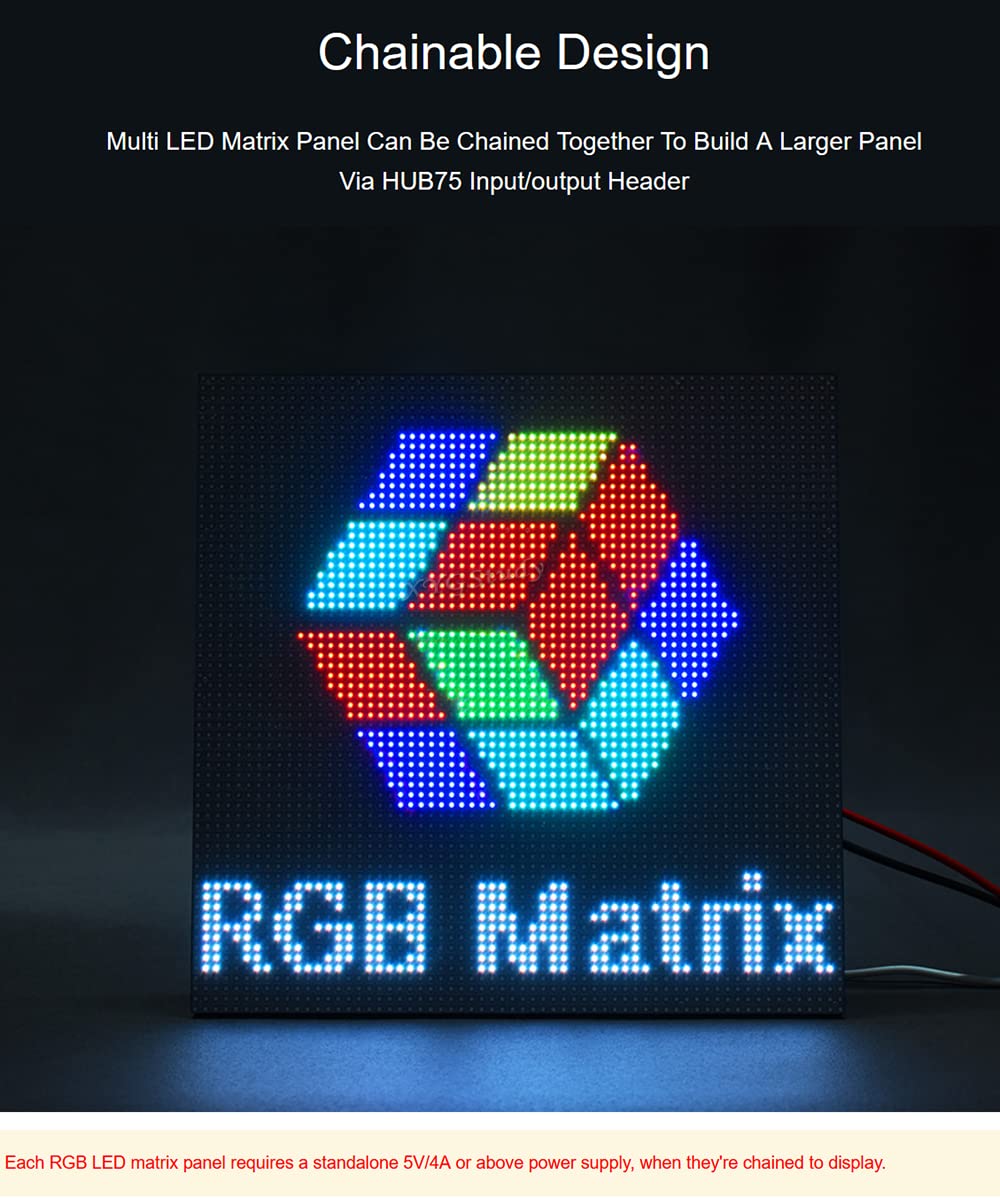 RGB Full-Color LED Matrix Panel Pitch 4mm Pixels 64×32 with 2048 Individual RGB LEDs Adjustable Brightness for use with Raspberry Pi etc @XYGStudy (RGB-Matrix-P4-64x32)