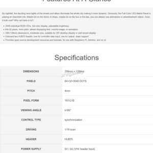 RGB Full-Color LED Matrix Panel Pitch 4mm Pixels 64×32 with 2048 Individual RGB LEDs Adjustable Brightness for use with Raspberry Pi etc @XYGStudy (RGB-Matrix-P4-64x32)