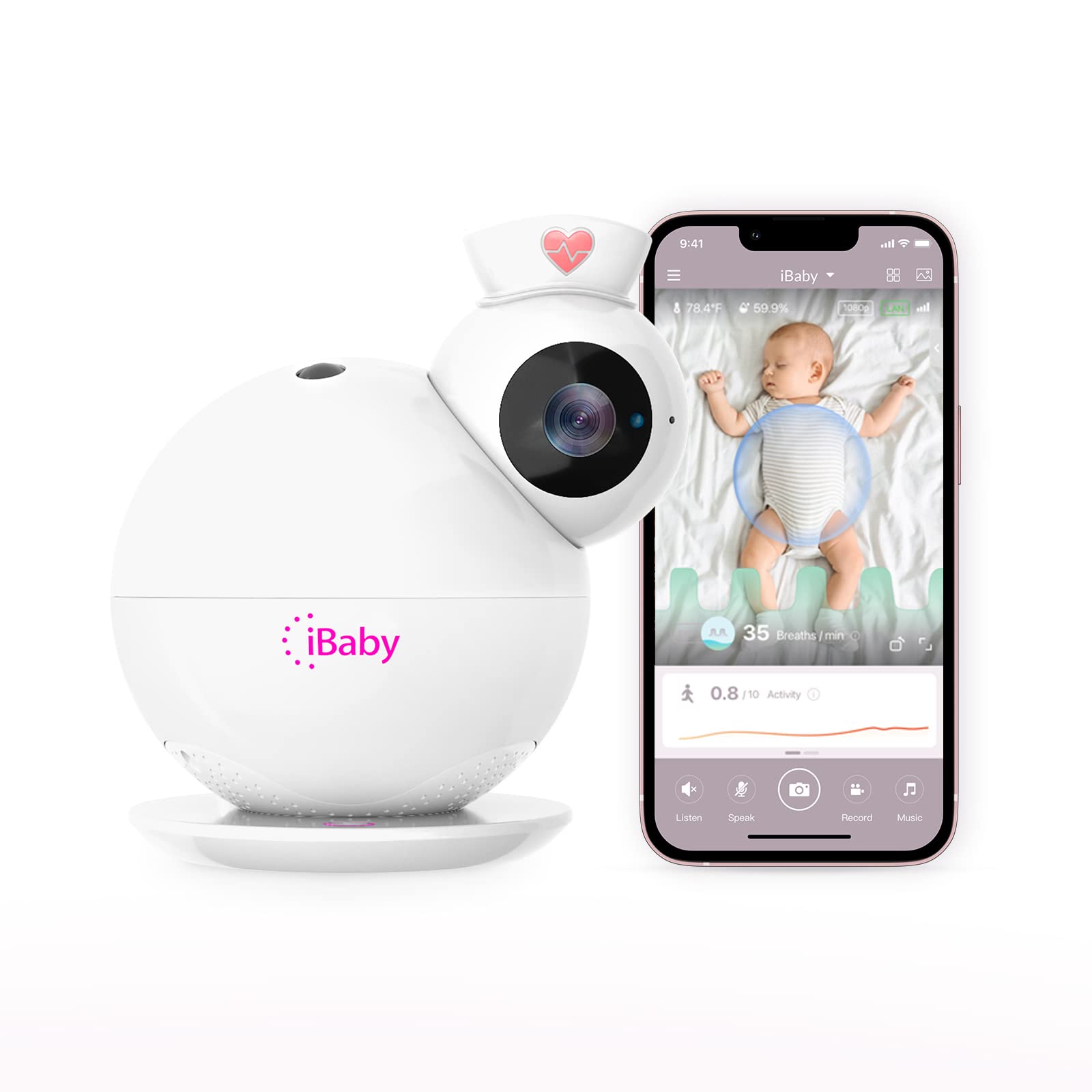 iBaby Smart Wi-Fi Baby Monitor with Camera, Night Vision, Real-Time Breathing & Sleep Tracking, Two-Way Audio – Secure, Non-Wearable Nursery Cam for Ultimate Peace of Mind