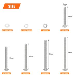 HELIFOUNER 400 Pieces M3 x 30mm /35mm /40mm /45mm /50mm, Button Head Socket Cap Metric Screws Nuts Washers Kit, 304 Stainless Steel